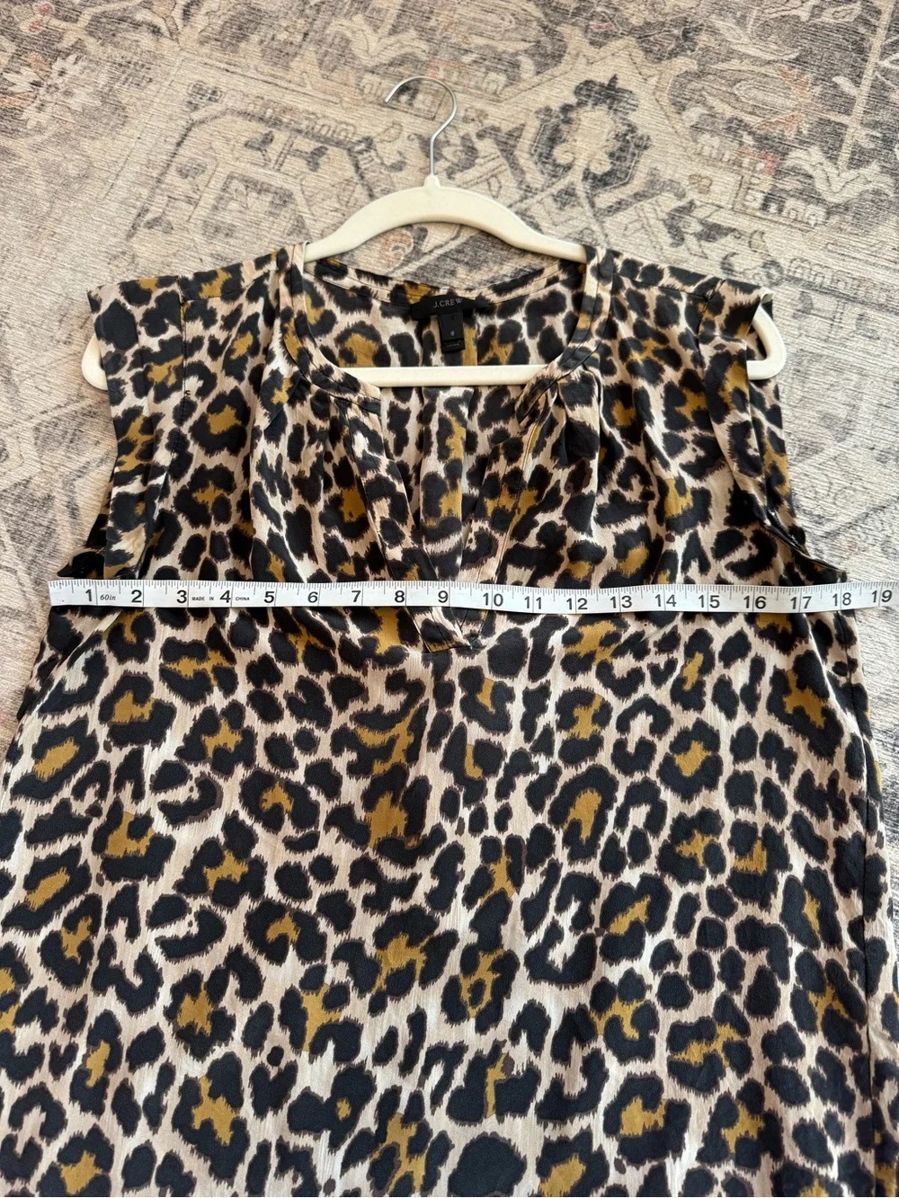 J.Crew Leopard Print 100% Silk V-Neck Cap-Sleeve Top, Size 8